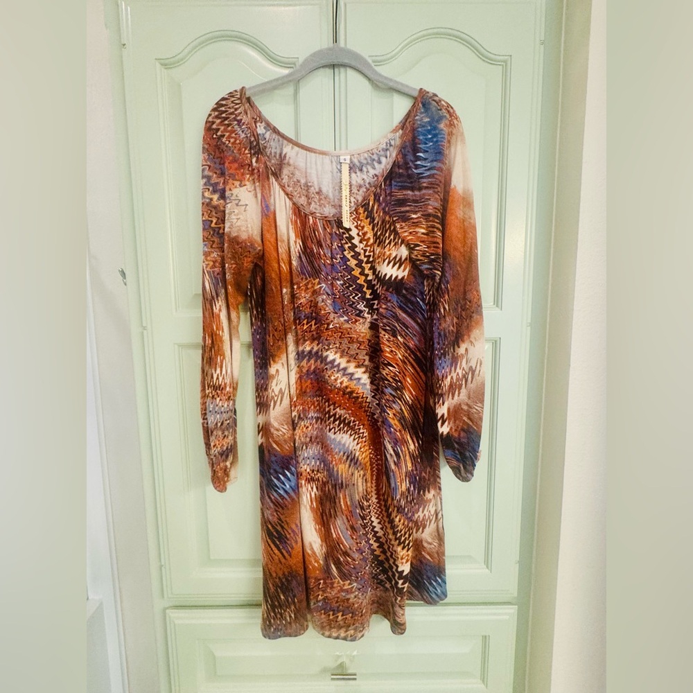Uncle Frank Long Sleeve Boho Dress in Earthy Tones